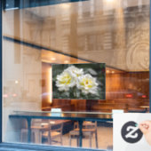 Window Cling - 白バラの写真 ウィンドウサイン (カフェ窓)