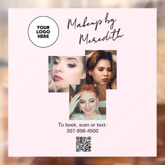 Window Cling Pink Logo QR Photo Makeup Artist ウィンドウサイン