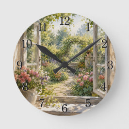 Window & Garden Wall Clock — Charming Nature Desig ラウンド壁時計