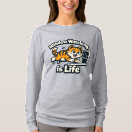 Window Watching is Life – Curious Cat Jump Tシャツ