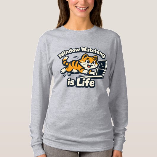 Window Watching is Life – Curious Cat Jump Tシャツ (正面)
