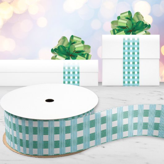 Windowpane Weave Gingham in Green and Aqua グログランリボン