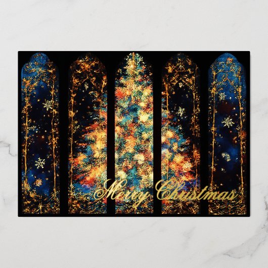 Windowsのクリスマスツリーの抽象芸術イラストレーション 箔シーズンカード (正面)