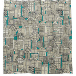 windowsティール（緑がかった色） シャワーカーテン