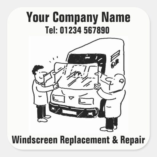 Windscreen Replacement & Repair Cartoon スクエアシール (正面)
