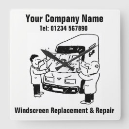 Windscreen Replacement & Repair Cartoon スクエア壁時計