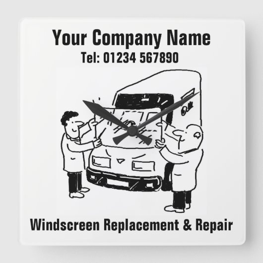 Windscreen Replacement & Repair Cartoon スクエア壁時計 (正面)