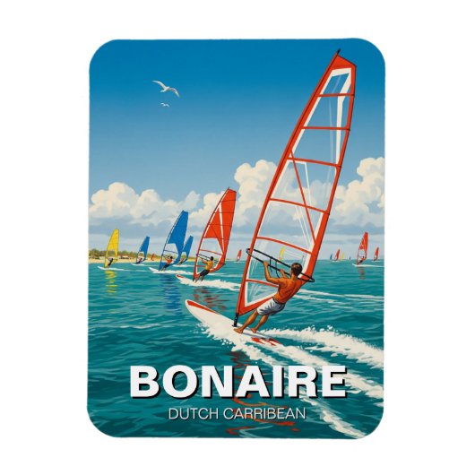 Windsurfers in Bonaire Dutch Caribbean マグネット (縦)