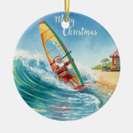 Windsurfing Santa Beach Christmas  セラミックオーナメント