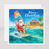 Windsurfing Santa Beach Christmas Card シーズンカード (正面/裏面)