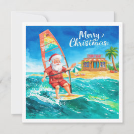 Windsurfing Santa Beach Christmas Card シーズンカード