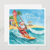 Windsurfing Santa Beach Christmas Card シーズンカード (正面/裏面)