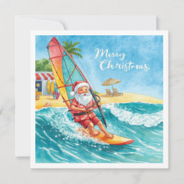 Windsurfing Santa Beach Christmas Card シーズンカード