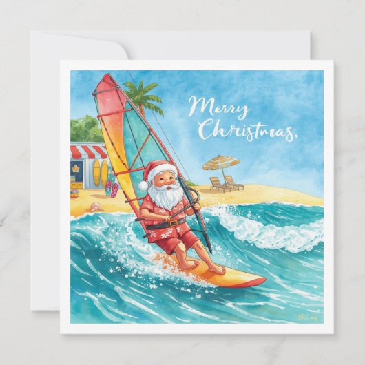 Windsurfing Santa Beach Christmas Card シーズンカード (正面)