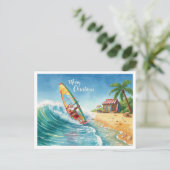 Windsurfing Santa Beach Christmas Card シーズンポストカード (スタンド正面)
