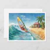 Windsurfing Santa Beach Christmas Card シーズンポストカード (正面/裏面)