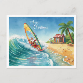 Windsurfing Santa Beach Christmas Card シーズンポストカード