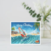 Windsurfing Santa Beach Christmas Card シーズンポストカード (スタンド正面)