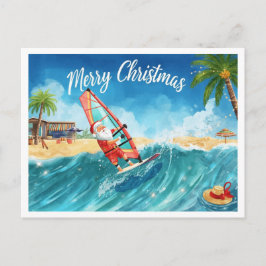 Windsurfing Santa Beach Christmas Card シーズンポストカード