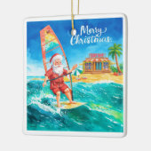 Windsurfing Santa Beach Christmas Card セラミックオーナメント (左)