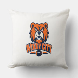 Windy City Football Angry Bear Mascot Sports Fan A クッション