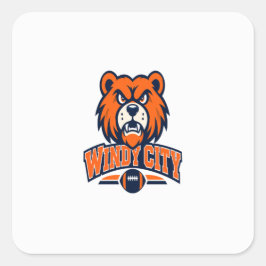Windy City Football Angry Bear Mascot Sports Fan A スクエアシール