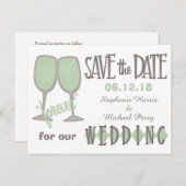 Wine お洒落 Glasses Save the Date 結婚's 案内ポストカード (正面/裏面)