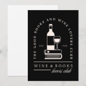 Wine and books lovers reading girls night party 招待状 (正面/裏面)