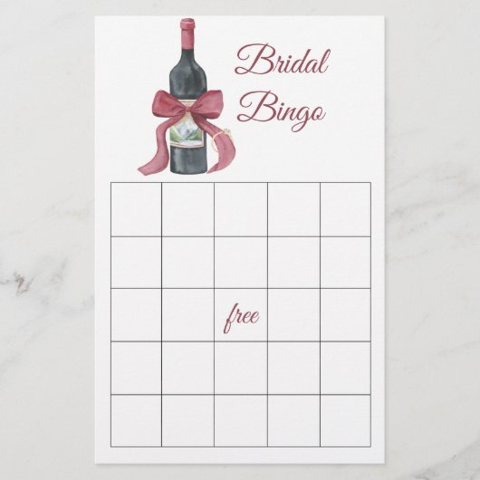 Wine and Bow Bridal shower bingo game (正面)