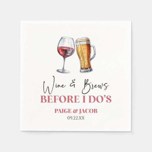 Wine and Brews Before I Do's Rehearsal Dinner スタンダードカクテルナプキン (正面)