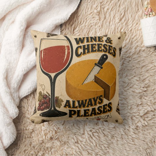 Wine and Cheese Always Pleases Rustic Kitchen クッション (ブランケット)