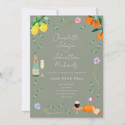 Wine and Cheese Boho French Engagement Party 招待状 (正面)