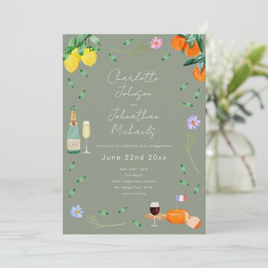 Wine and Cheese Boho French Engagement Party 招待状 (スタンド正面)
