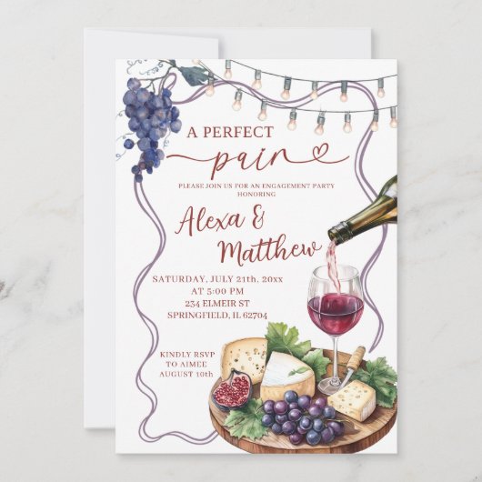 Wine and Cheese Perfect Pair Engagement Shower 招待状 (正面)