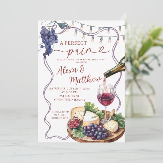 Wine and Cheese Perfect Pair Engagement Shower 招待状 (スタンド正面)