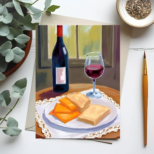 Wine and Cheese | Watercolor Painting ポストカード