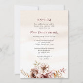 Wine and Cream Boho Flowers Orthodox Baptism       招待状 (正面)