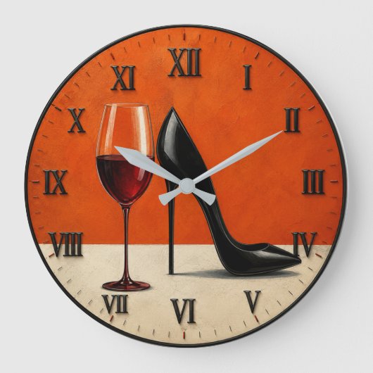 Wine and High Heels Modern Wall Art ラージ壁時計 (正面)