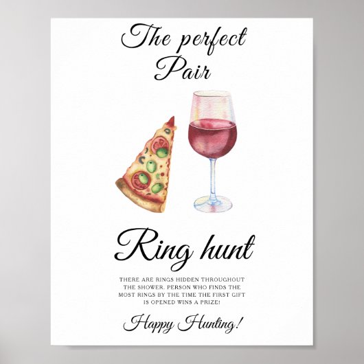 Wine and Pizza Bridal shower Ring hunt game ポスター (正面)