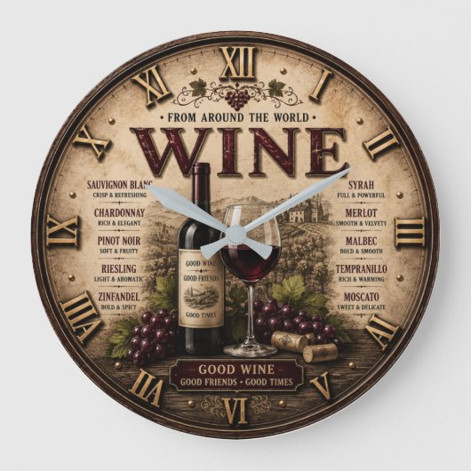 Wine Around the World Rustic Vineyard ラージ壁時計 (正面)