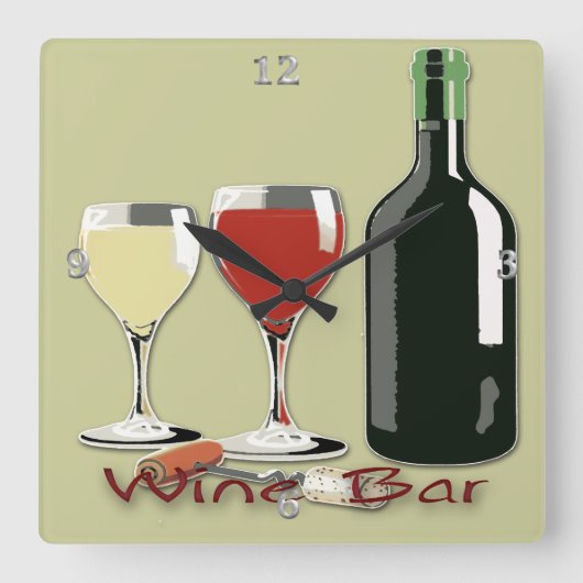 Wine Bar - Wine Square Wall Clock スクエア壁時計 (正面)