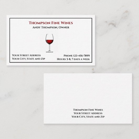 Wine Bar Winery Bartender Business Card 名刺 (正面/裏面)