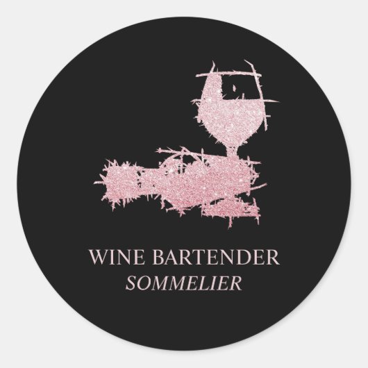 Wine Bartender Sommelier Waitress Rose Gold ラウンドシール (正面)