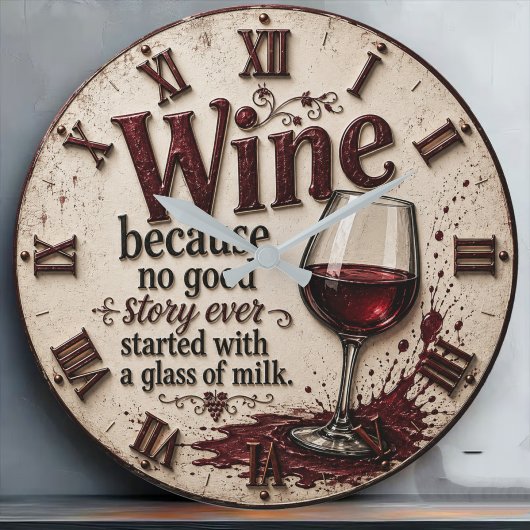 Wine Because No Good Story Ever Started with Milk ラージ壁時計