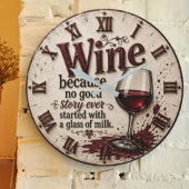 Wine Because No Good Story Ever Started with Milk ラージ壁時計