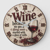 Wine Because No Good Story Ever Started with Milk ラージ壁時計 (正面)