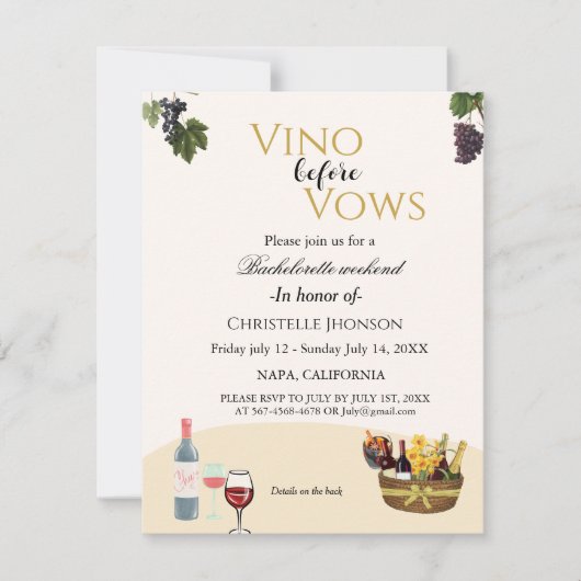 Wine before vows Bachelorette weekend invitation 招待状 (正面)