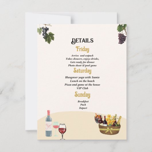 Wine before vows Bachelorette weekend invitation 招待状 (裏面)