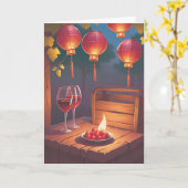 Wine Birthday Wishes カード (黄色い花)