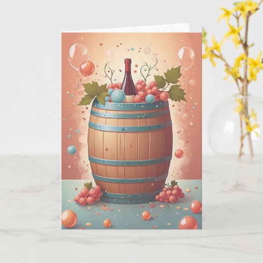 Wine Birthday Wishes カード (黄色い花)